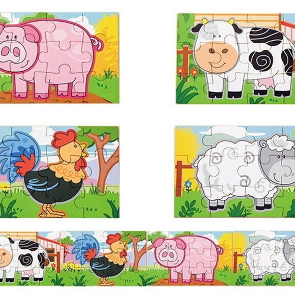 New Sealed  Viga Wooden Jigsaw Puzzle -Farm 4 in 1 For Age  2Y+ - Picture 5 of 10